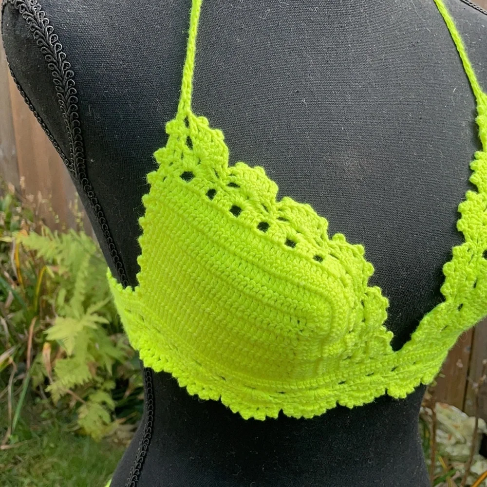 Neon Yellow Handmade Crochet Bikini Set – 100% Cotton – Adjustable S-M-L